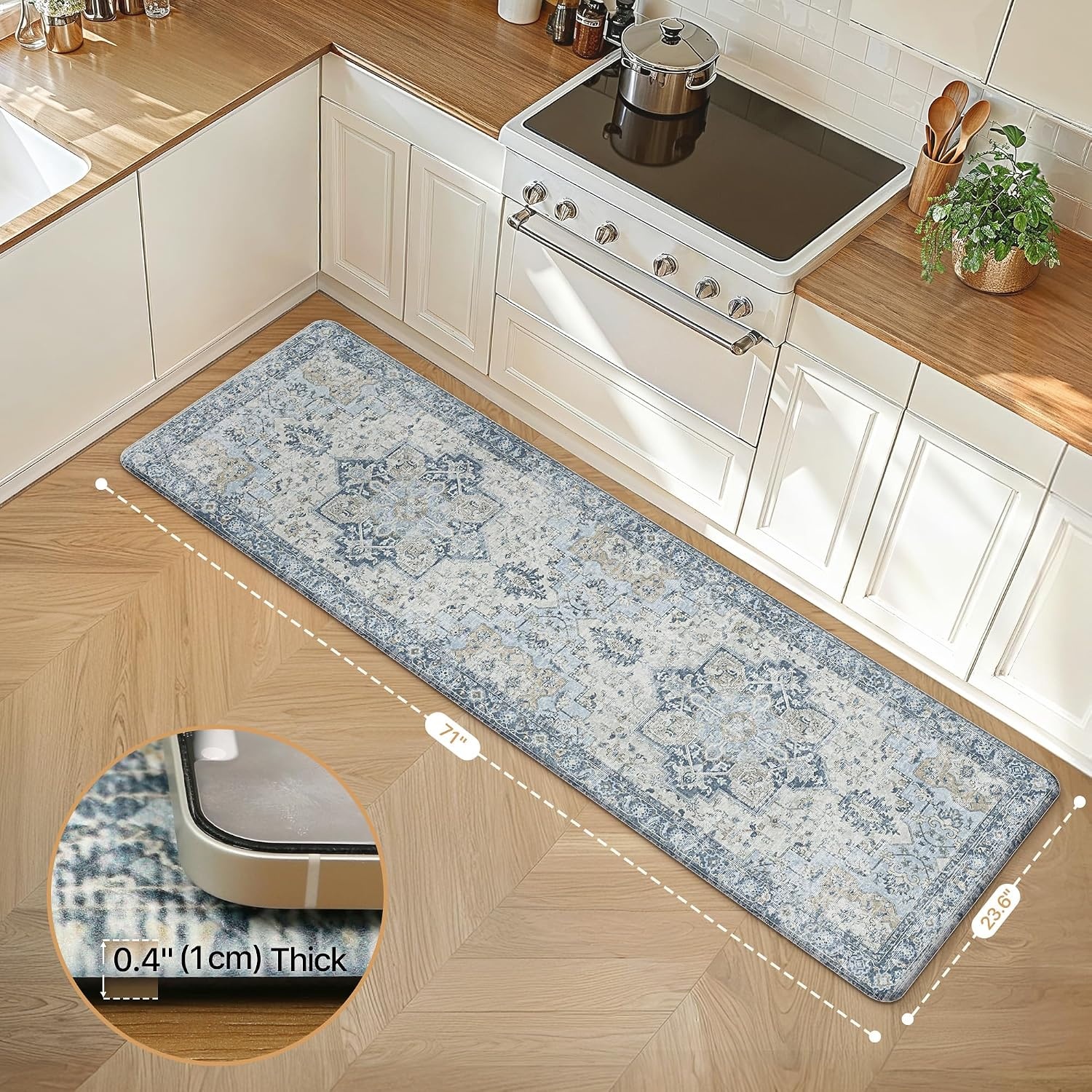 image:imageGENIMO Anti Fatigue Kitchen Mats for Floor 2PCS Standing RugsGold BlackLight Blue
