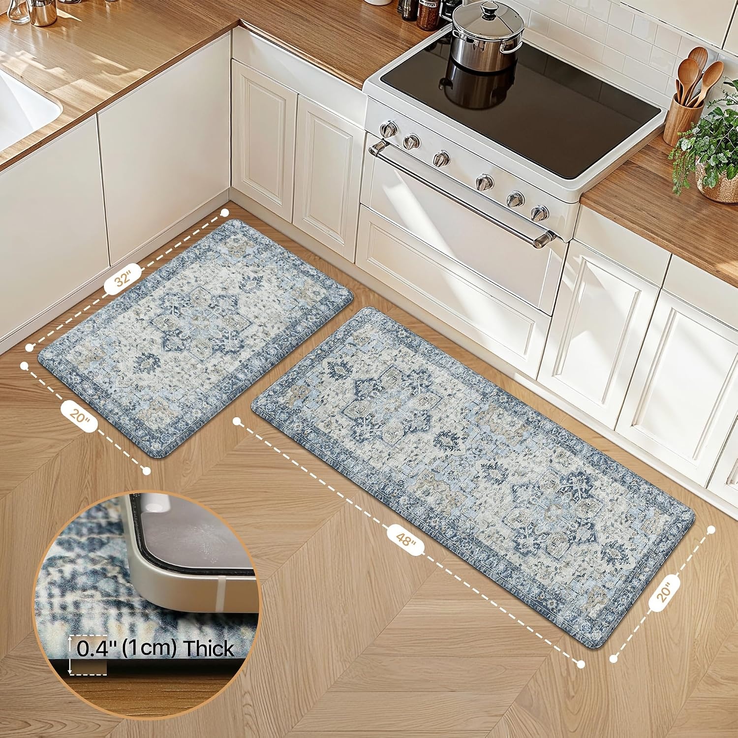 image:imageGENIMO Anti Fatigue Kitchen Mats for Floor 2PCS Standing RugsGold BlackLight Blue