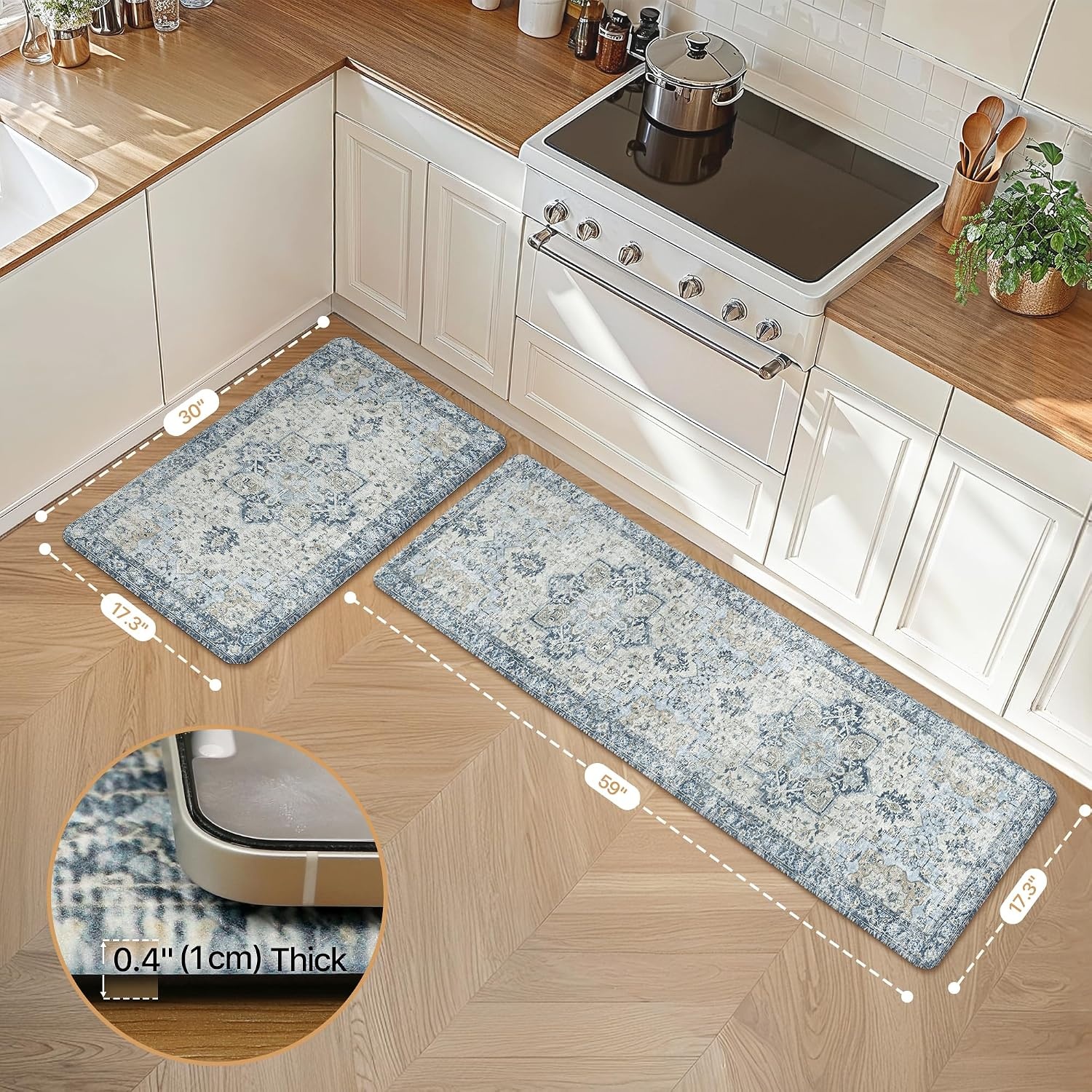 image:imageGENIMO Anti Fatigue Kitchen Mats for Floor 2PCS Standing RugsGold BlackLight Blue