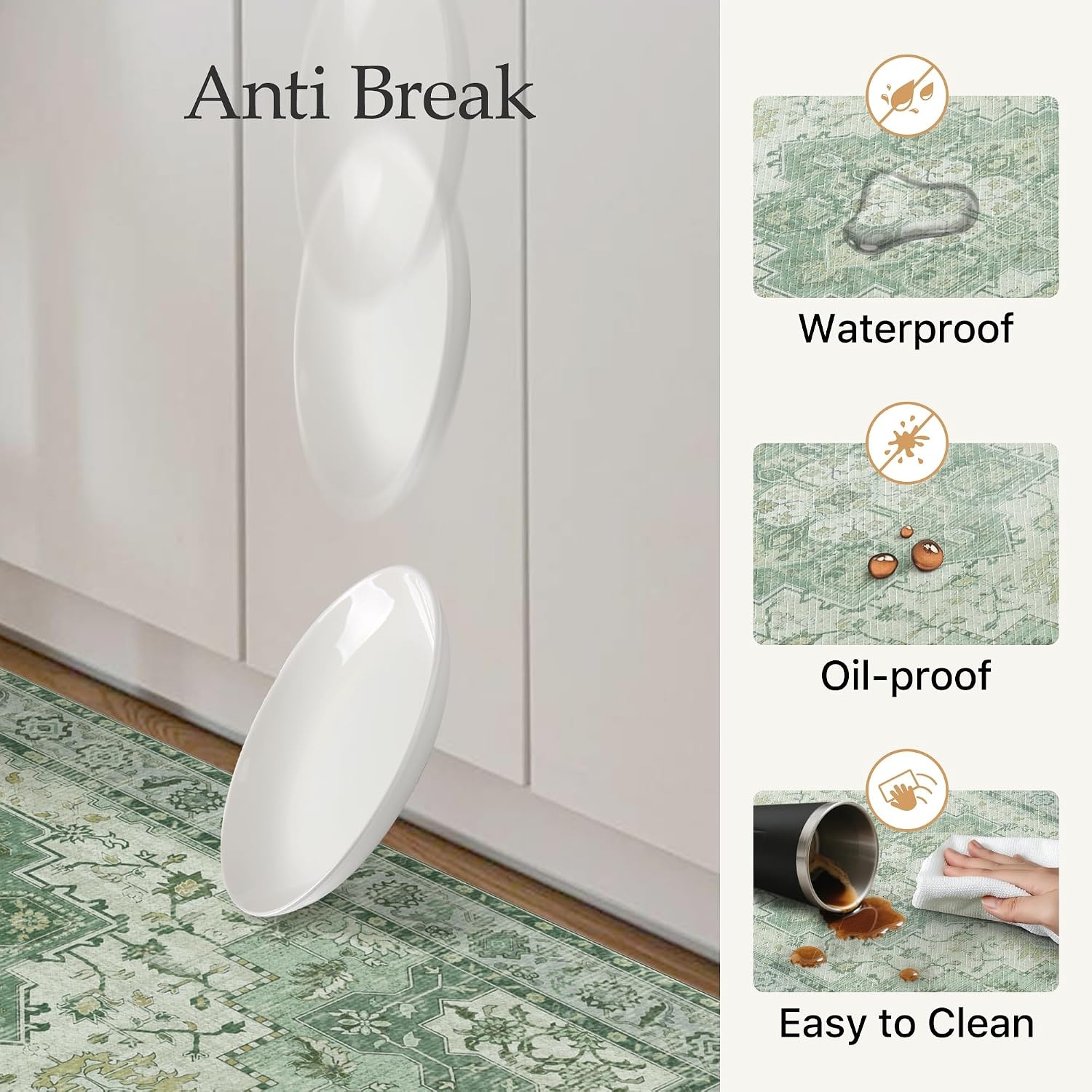 image:imageGENIMO Anti Fatigue Kitchen Mats for Floor 2PCS Standing RugsGold BlackLight Green