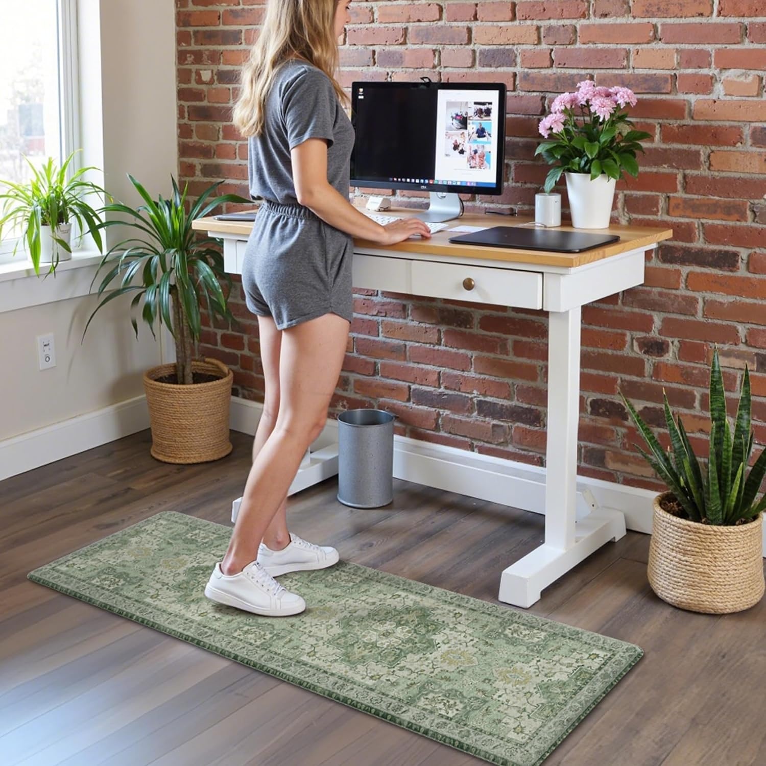 image:imageGENIMO Anti Fatigue Kitchen Mats for Floor 2PCS Standing RugsGold BlackLight Green
