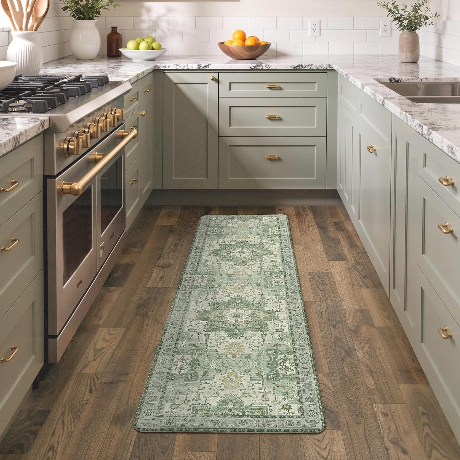 image:imageGENIMO Anti Fatigue Kitchen Mats for Floor 2PCS Standing RugsGold BlackLight Green