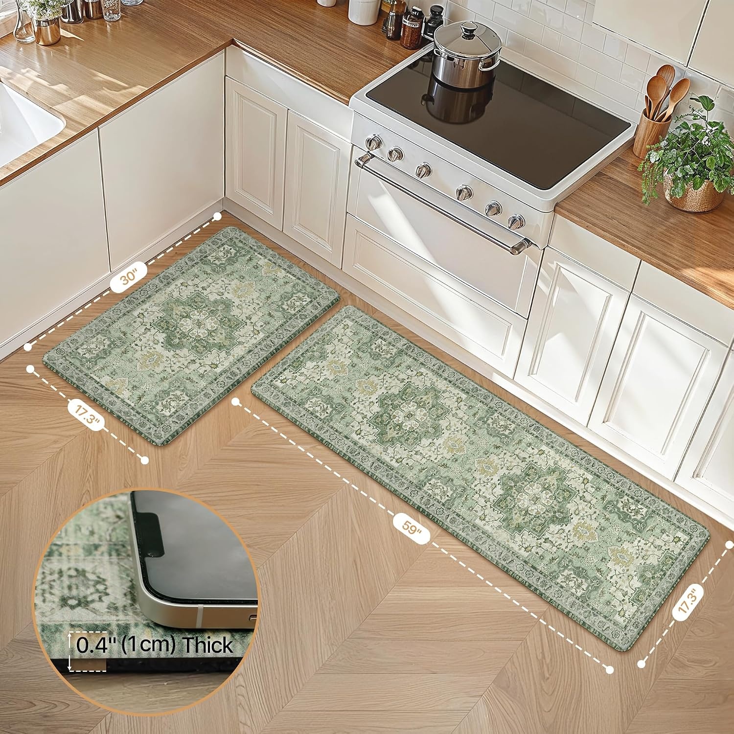image:imageGENIMO Anti Fatigue Kitchen Mats for Floor 2PCS Standing RugsGold BlackLight Green