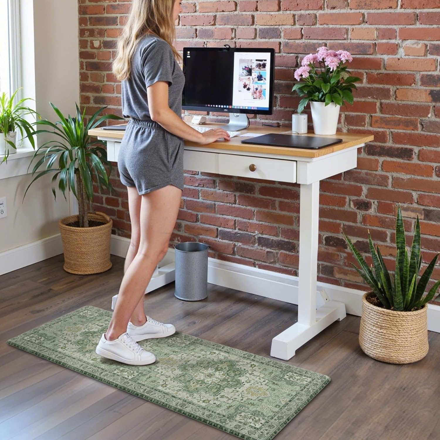 image:imageGENIMO Anti Fatigue Kitchen Mats for Floor 2PCS Standing RugsGold BlackLight Green