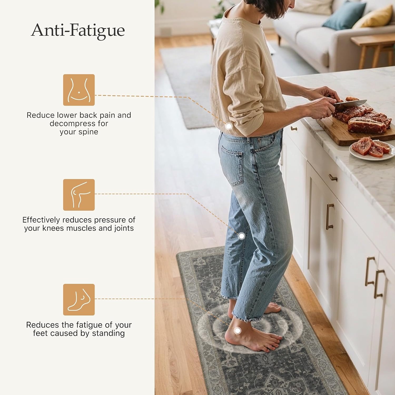 image:imageGENIMO Anti Fatigue Kitchen Mats for Floor 2PCS Standing RugsGold BlackMidnight Gold