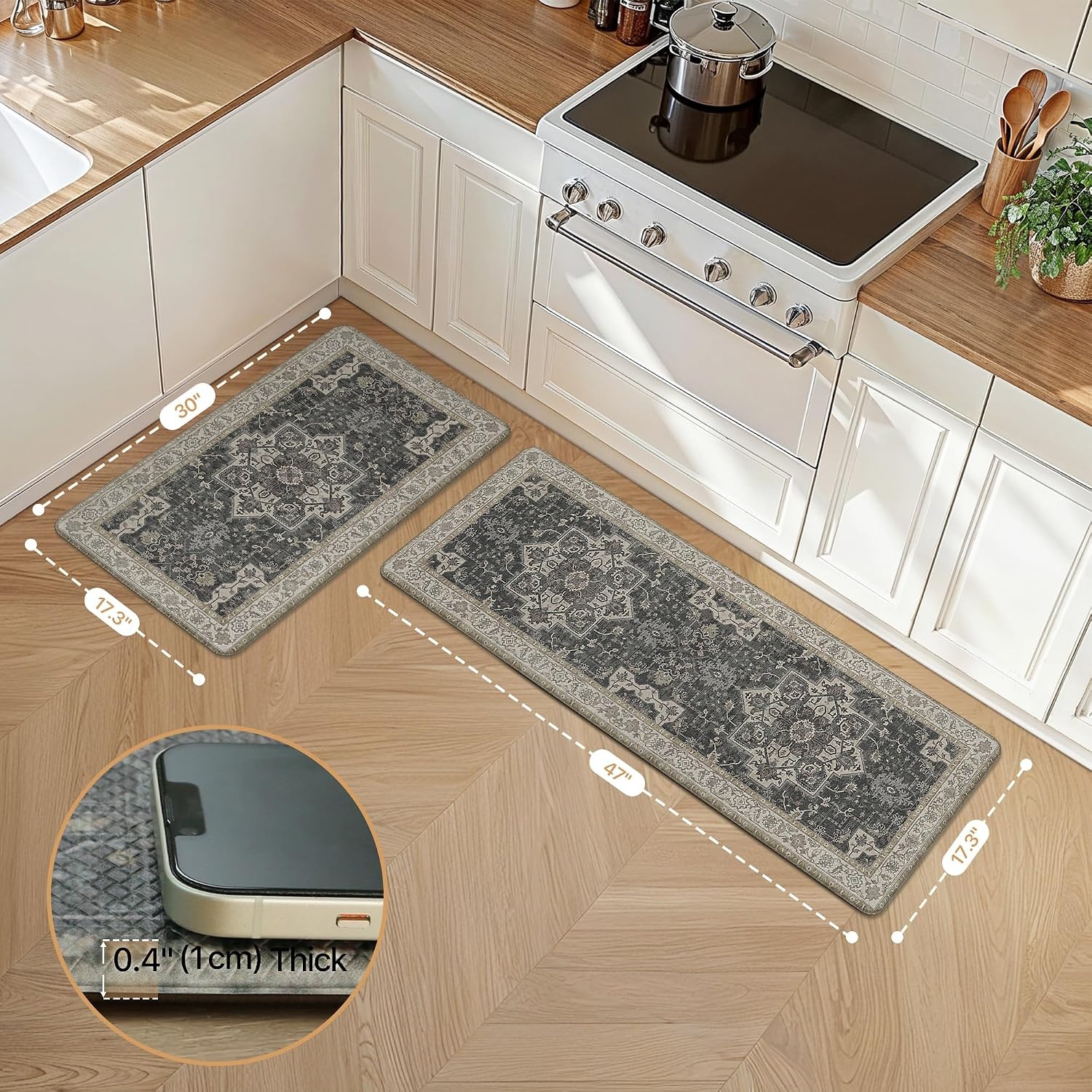 image:imageGENIMO Anti Fatigue Kitchen Mats for Floor 2PCS Standing RugsGold BlackMidnight Gold