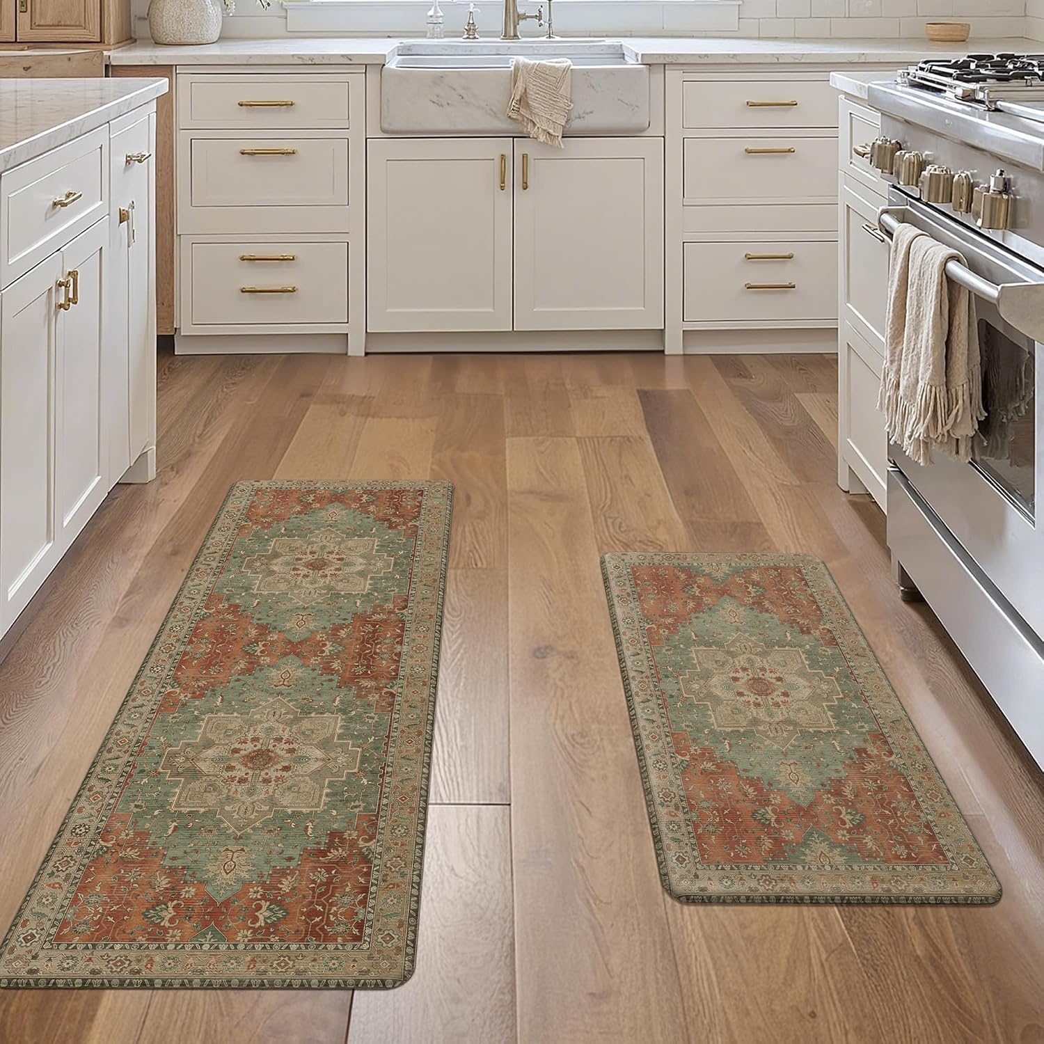 image:imageGENIMO Anti Fatigue Kitchen Mats for Floor 2PCS Standing RugsGold BlackMulti Color