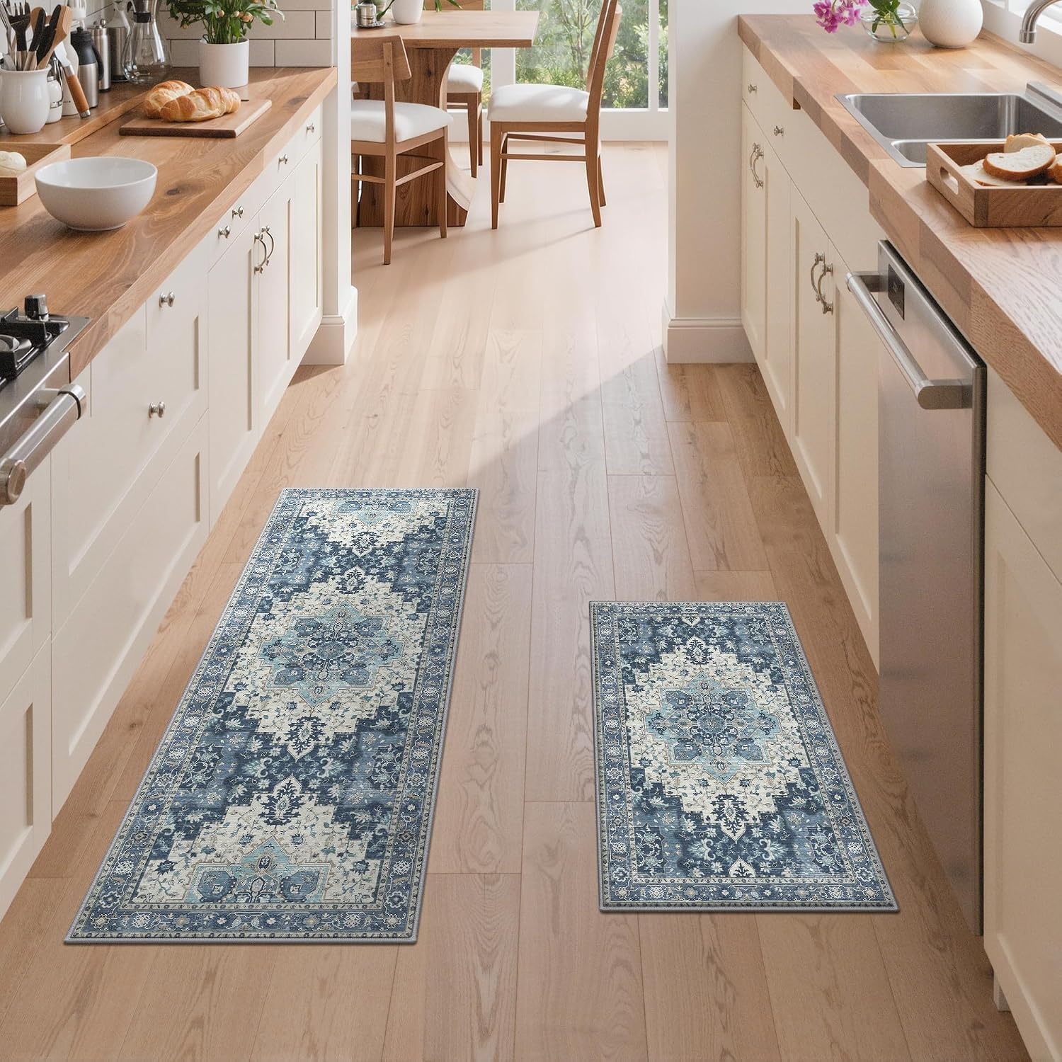 image:imageGENIMO Anti Fatigue Kitchen Mats for Floor 2PCS Standing RugsGold BlackNavy Blue