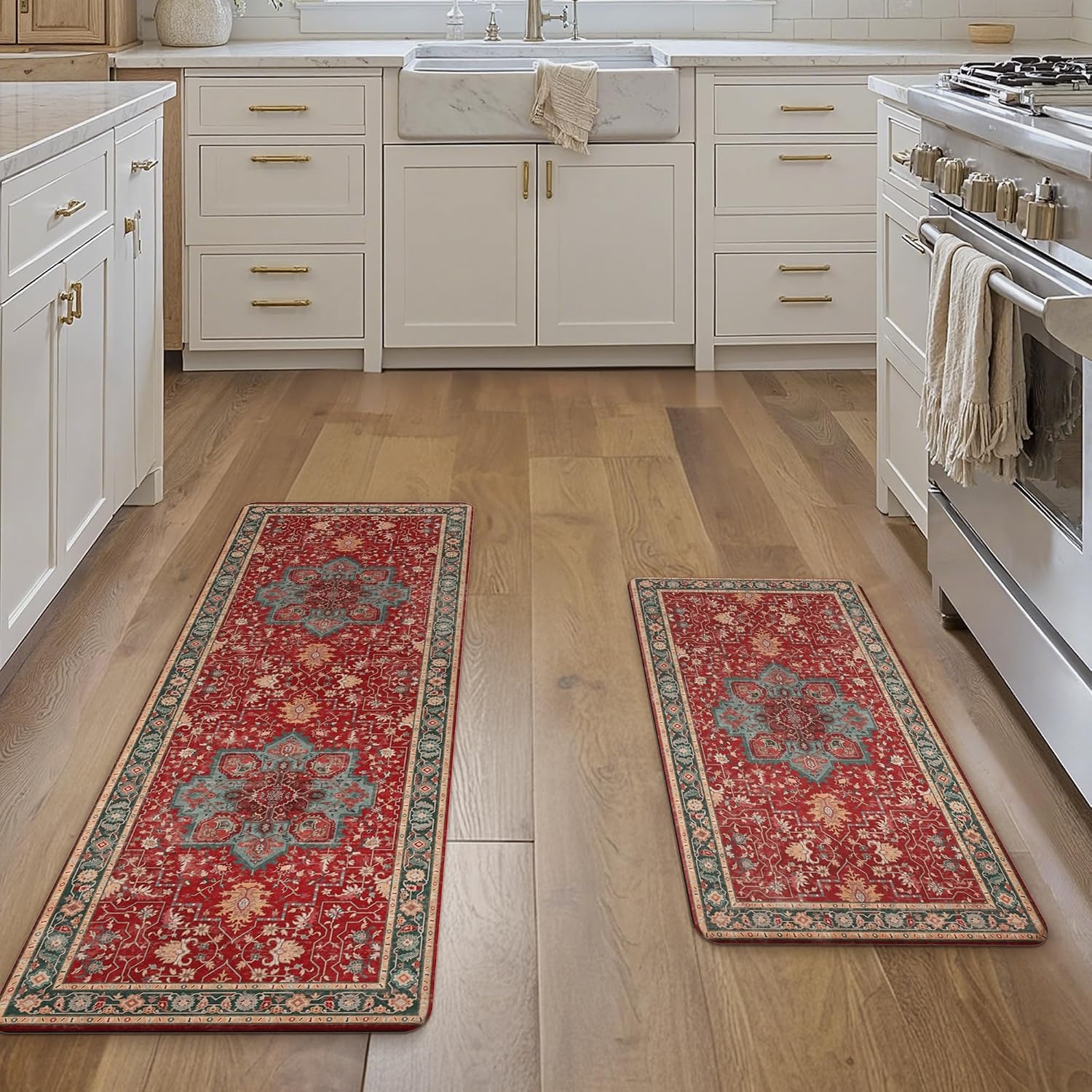 image:imageGENIMO Anti Fatigue Kitchen Mats for Floor 2PCS Standing RugsGold BlackNew Christmas Red