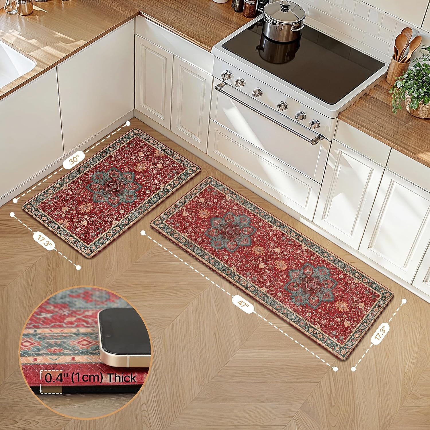 image:imageGENIMO Anti Fatigue Kitchen Mats for Floor 2PCS Standing RugsGold BlackNew Christmas Red