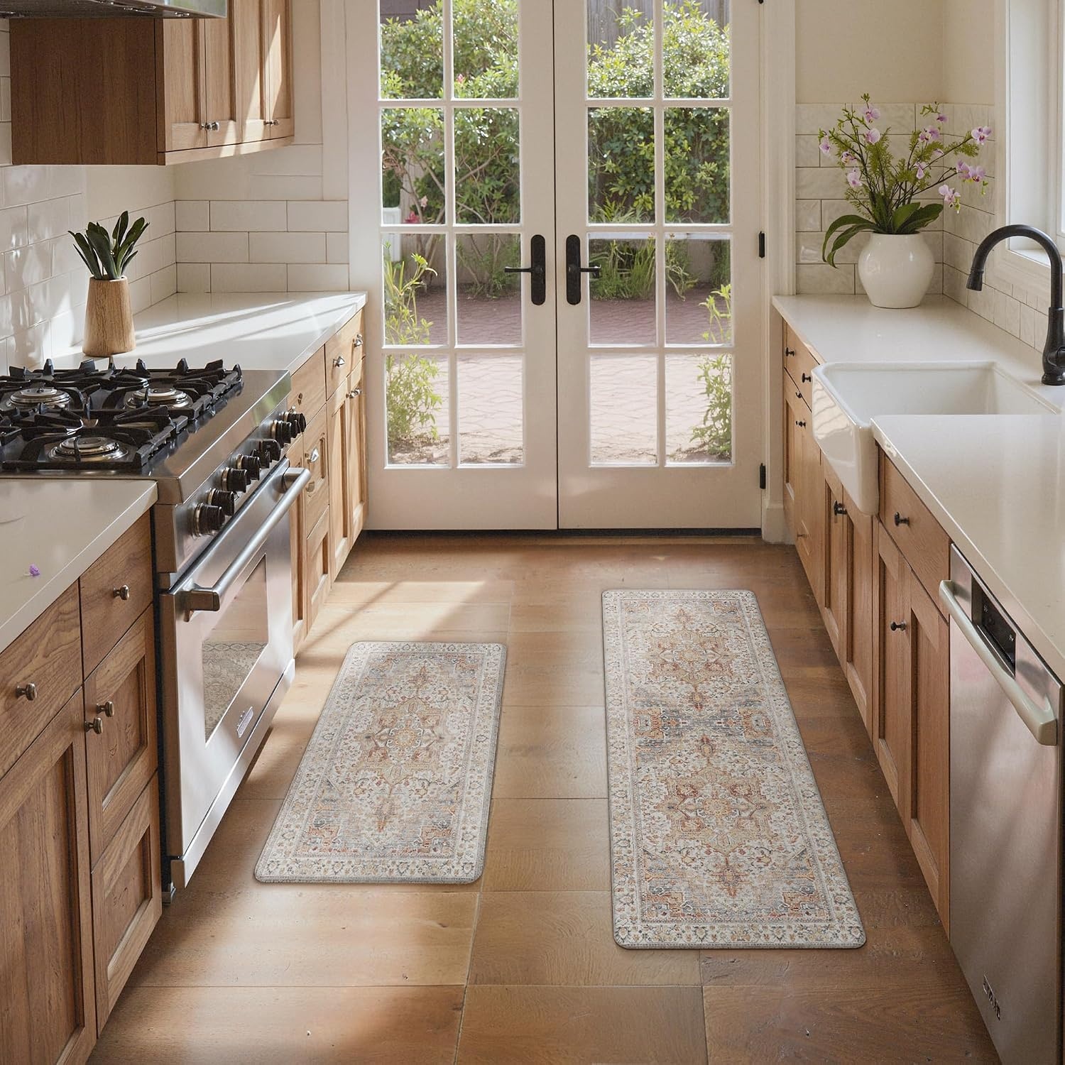 image:imageGENIMO Anti Fatigue Kitchen Mats for Floor 2PCS Standing RugsGold BlackOrangebrown