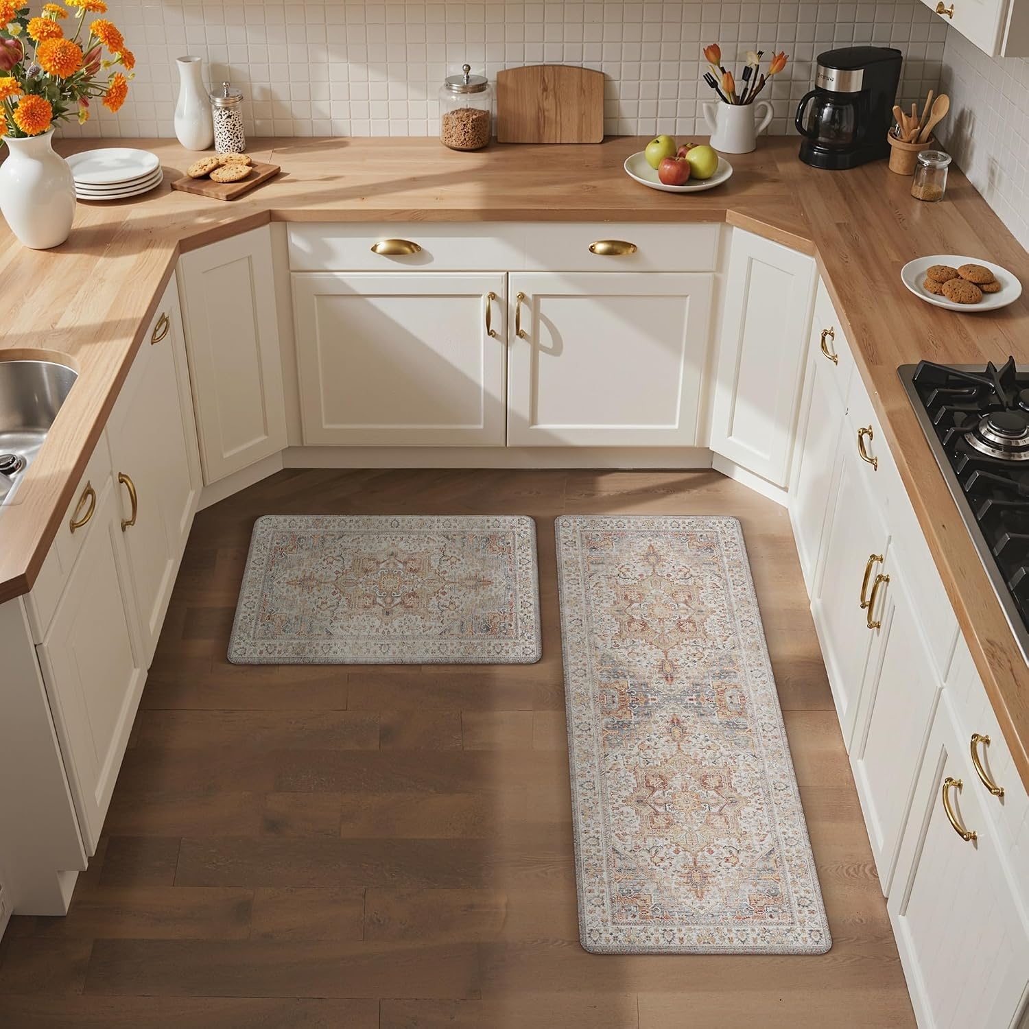 image:imageGENIMO Anti Fatigue Kitchen Mats for Floor 2PCS Standing RugsGold BlackOrangebrown