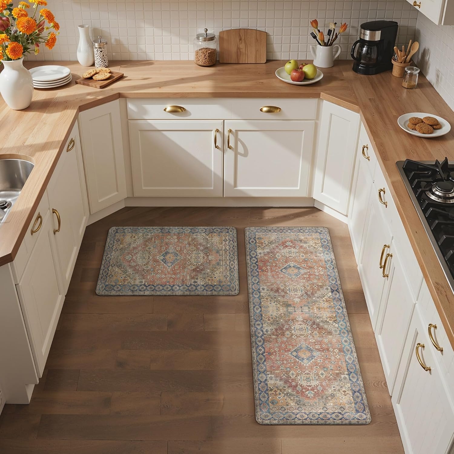 image:imageGENIMO Anti Fatigue Kitchen Mats for Floor 2PCS Standing RugsGold BlackRetrobrick