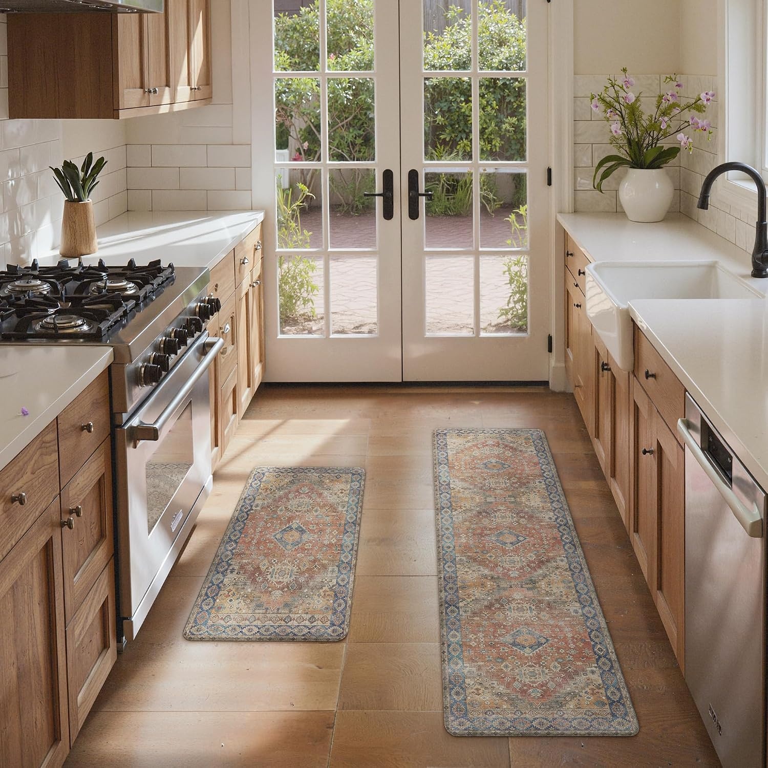 image:imageGENIMO Anti Fatigue Kitchen Mats for Floor 2PCS Standing RugsGold BlackRetrobrick