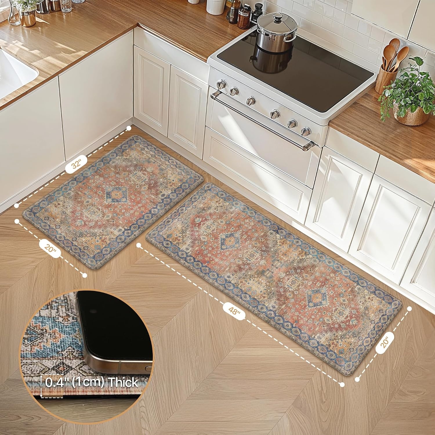 image:imageGENIMO Anti Fatigue Kitchen Mats for Floor 2PCS Standing RugsGold BlackRetrobrick