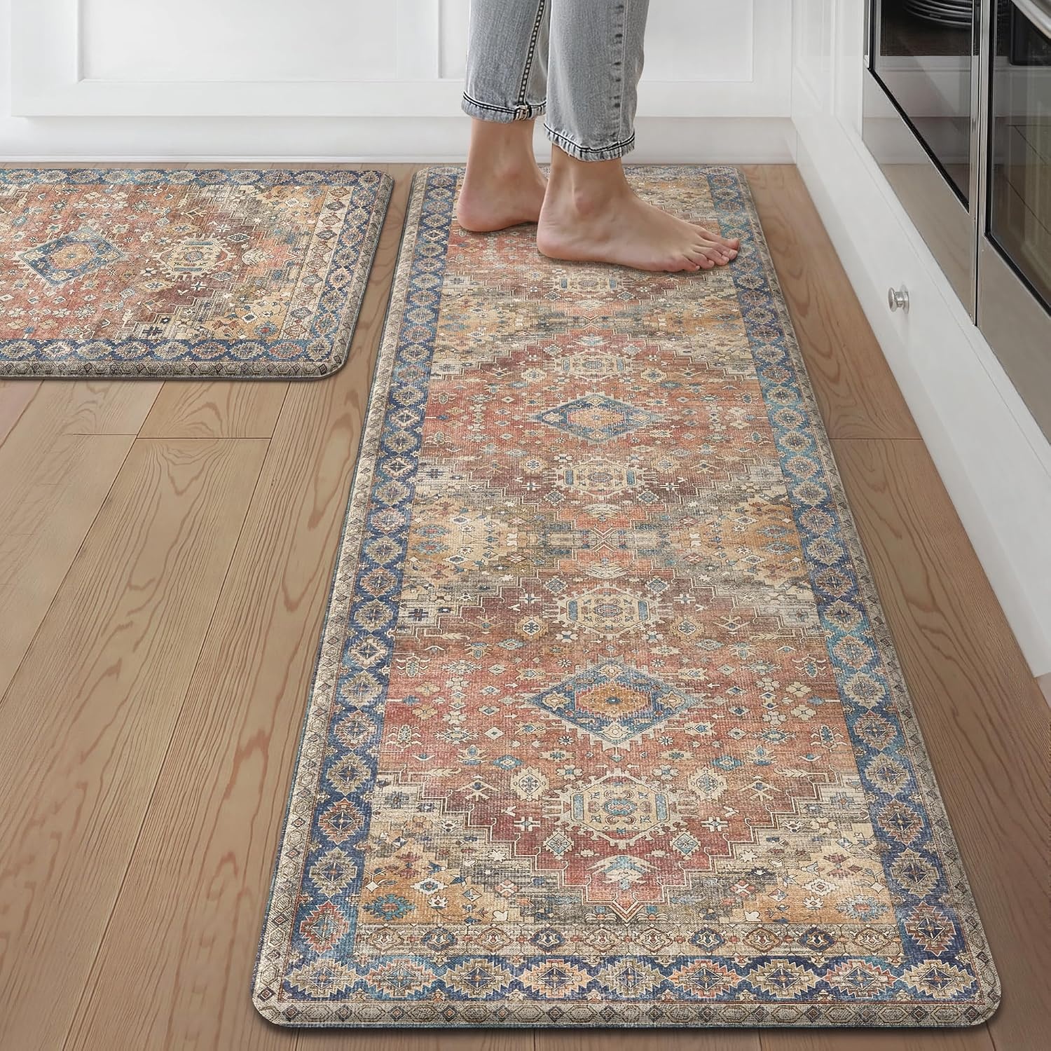 image:imageGENIMO Anti Fatigue Kitchen Mats for Floor 2PCS Standing RugsGold BlackRetrobrick
