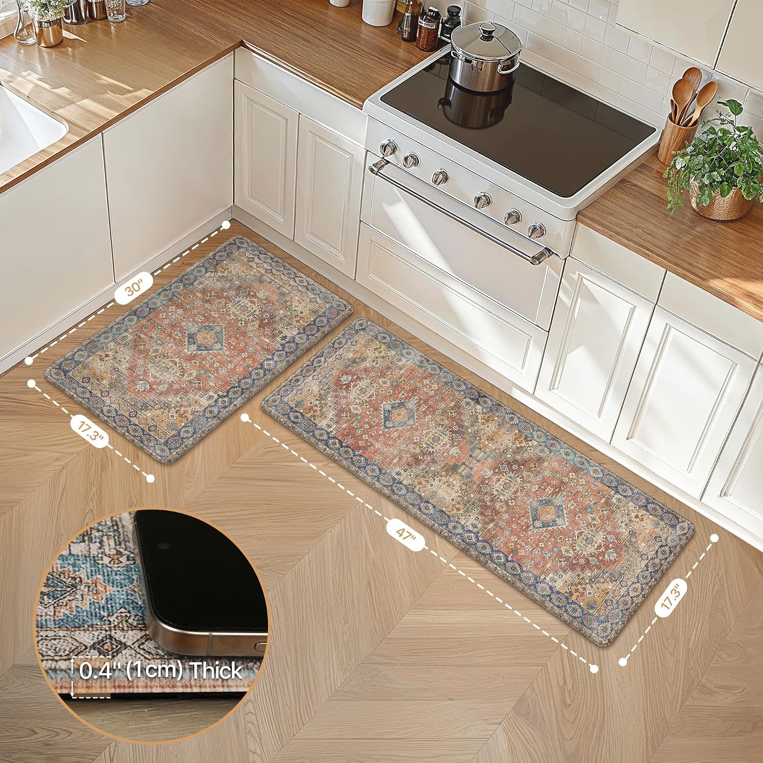 image:imageGENIMO Anti Fatigue Kitchen Mats for Floor 2PCS Standing RugsGold BlackRetrobrick