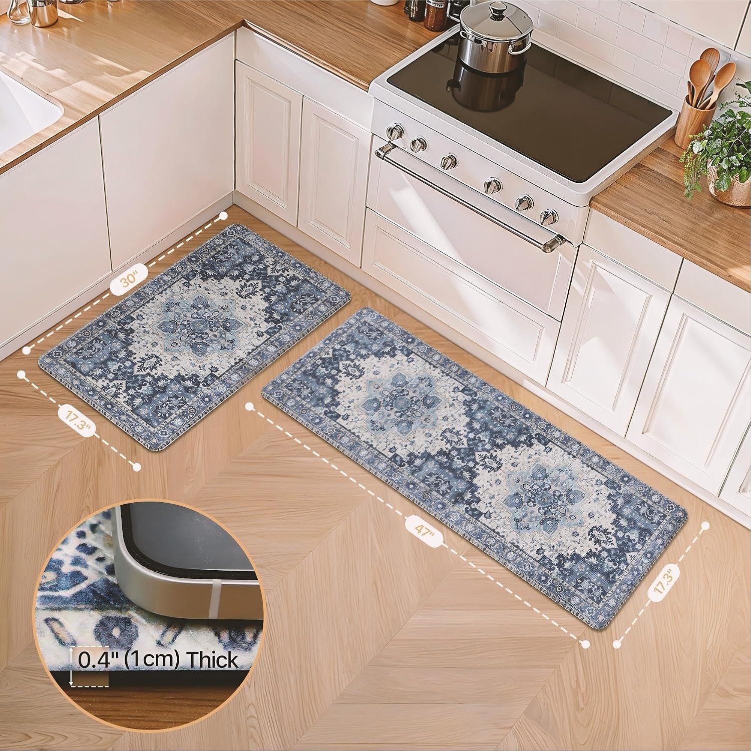 image:imageGENIMO Anti Fatigue Kitchen Mats for Floor 2PCS Standing RugsGold BlackSoft Blue Violet