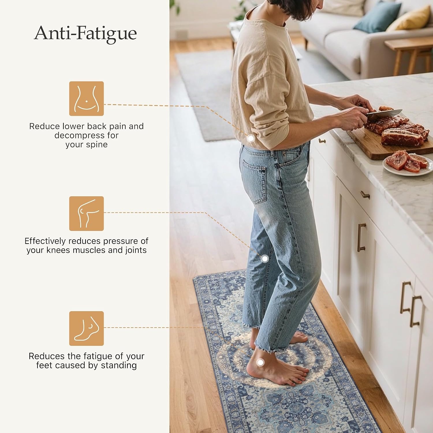 image:imageGENIMO Anti Fatigue Kitchen Mats for Floor 2PCS Standing RugsGold BlackSoft Blue Violet