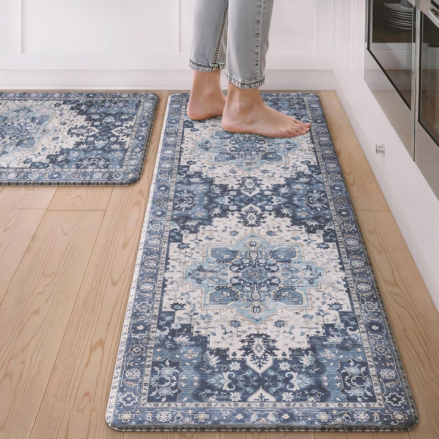 image:imageGENIMO Anti Fatigue Kitchen Mats for Floor 2PCS Standing RugsGold BlackSoft Blue Violet