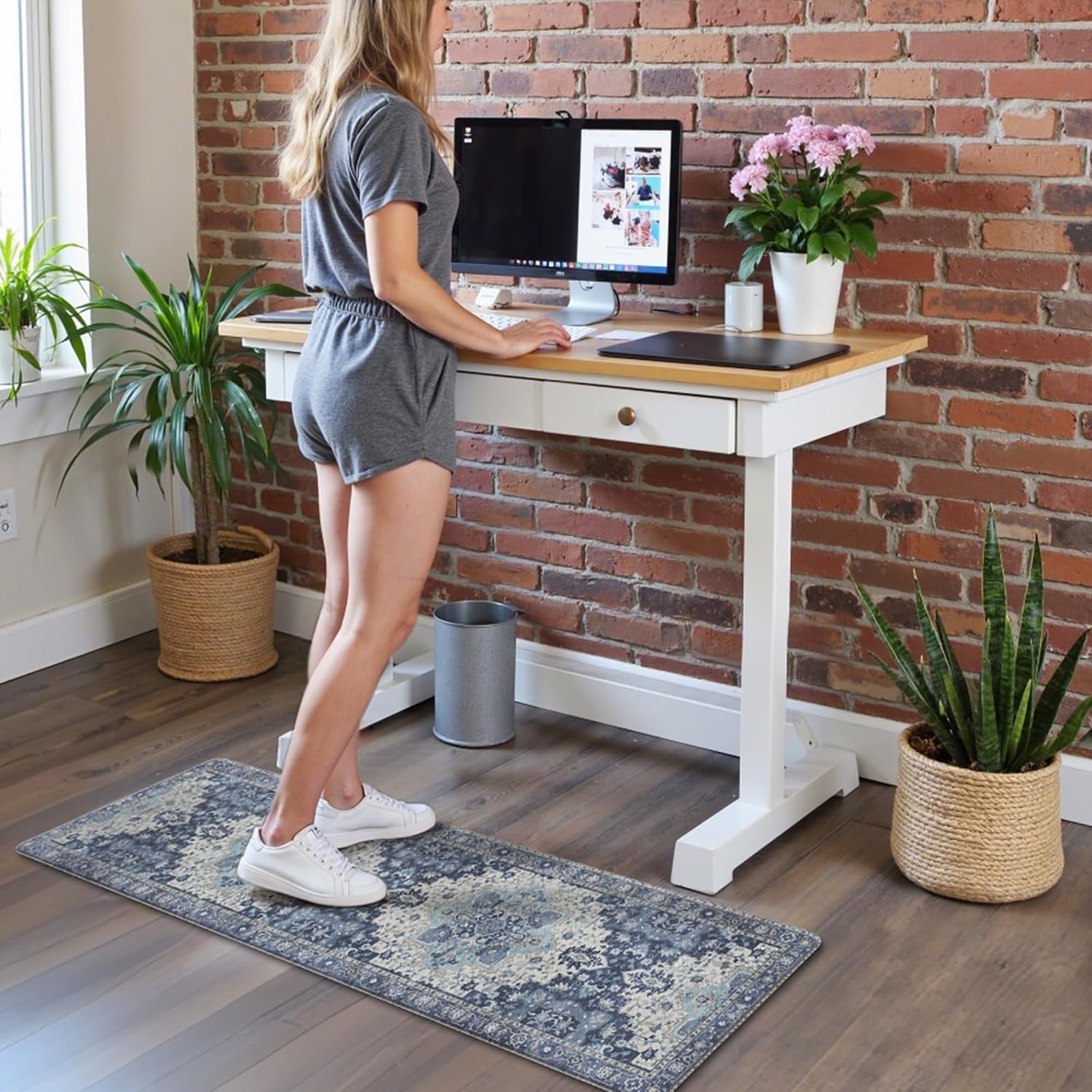 image:imageGENIMO Anti Fatigue Kitchen Mats for Floor 2PCS Standing RugsGold BlackSoft Blue Violet