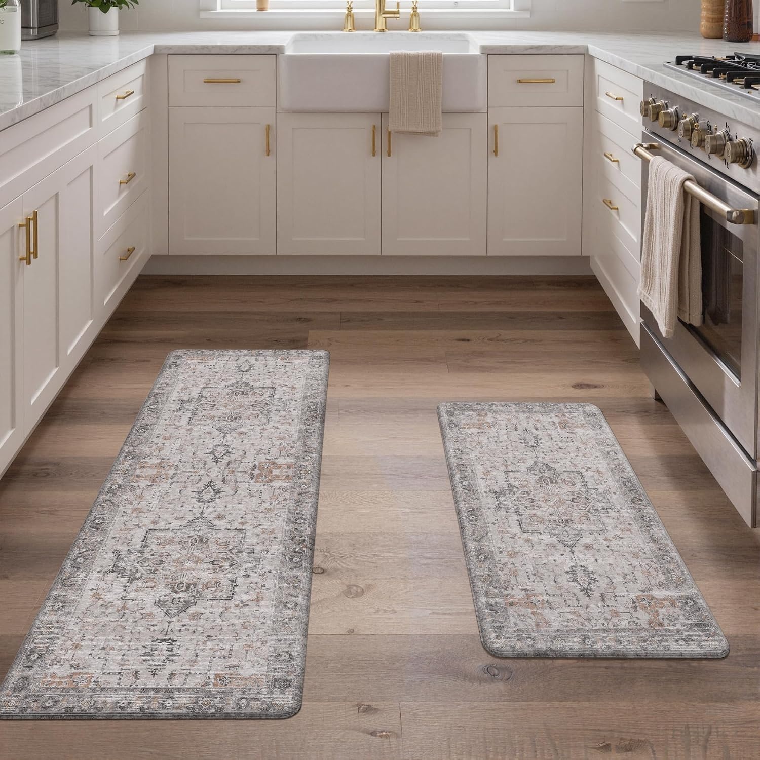 image:imageGENIMO Anti Fatigue Kitchen Mats for Floor 2PCS Standing RugsGold BlackSoft Rose Taupe