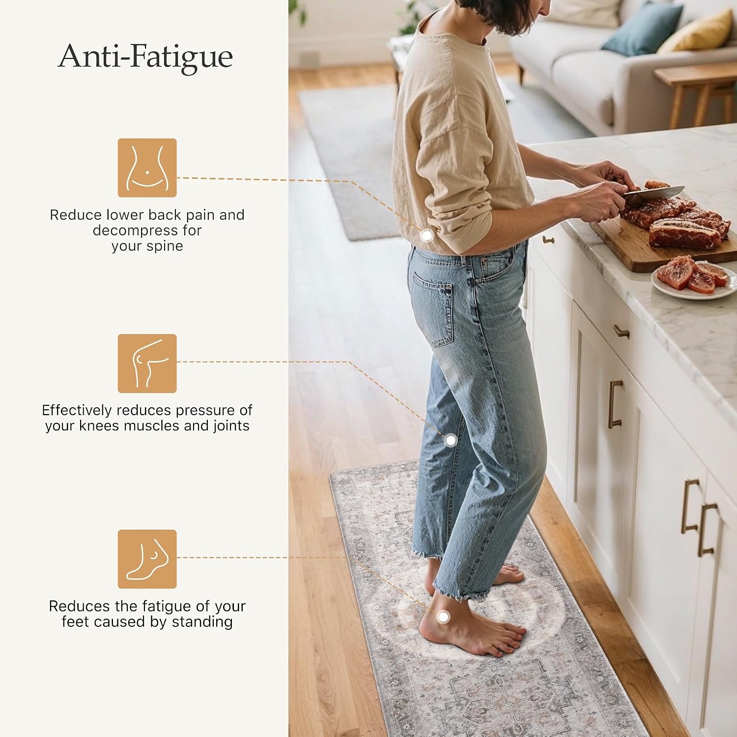image:imageGENIMO Anti Fatigue Kitchen Mats for Floor 2PCS Standing RugsGold BlackSoft Rose Taupe