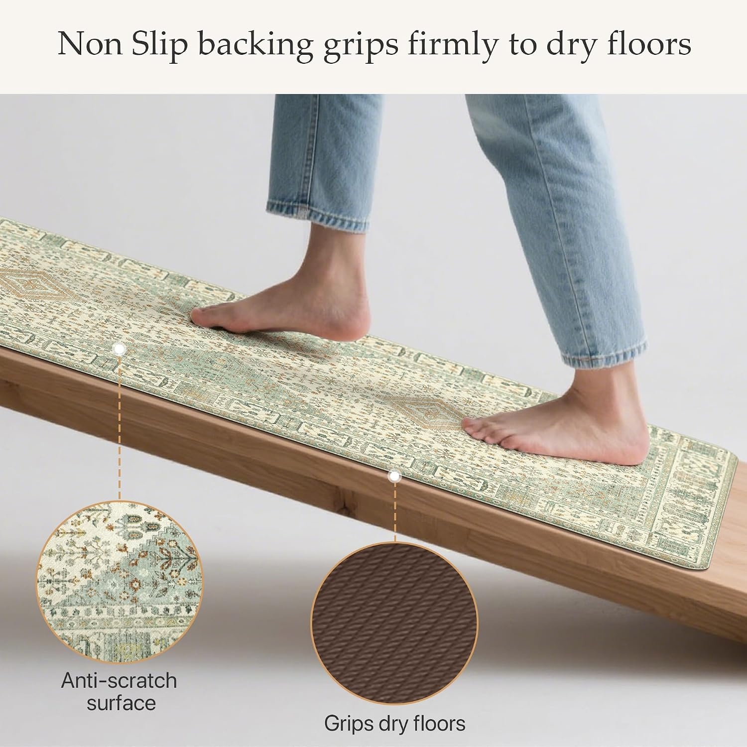 image:imageGENIMO Anti Fatigue Kitchen Mats for Floor 2PCS Standing RugsGold BlackVintage Green