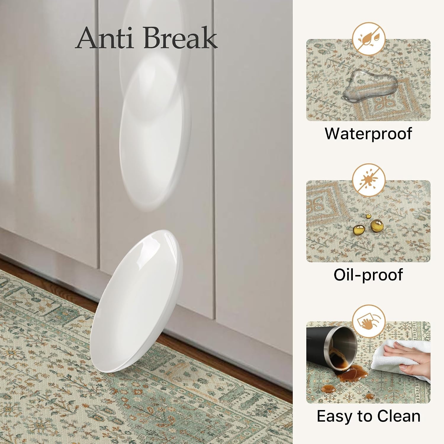 image:imageGENIMO Anti Fatigue Kitchen Mats for Floor 2PCS Standing RugsGold BlackVintage Green