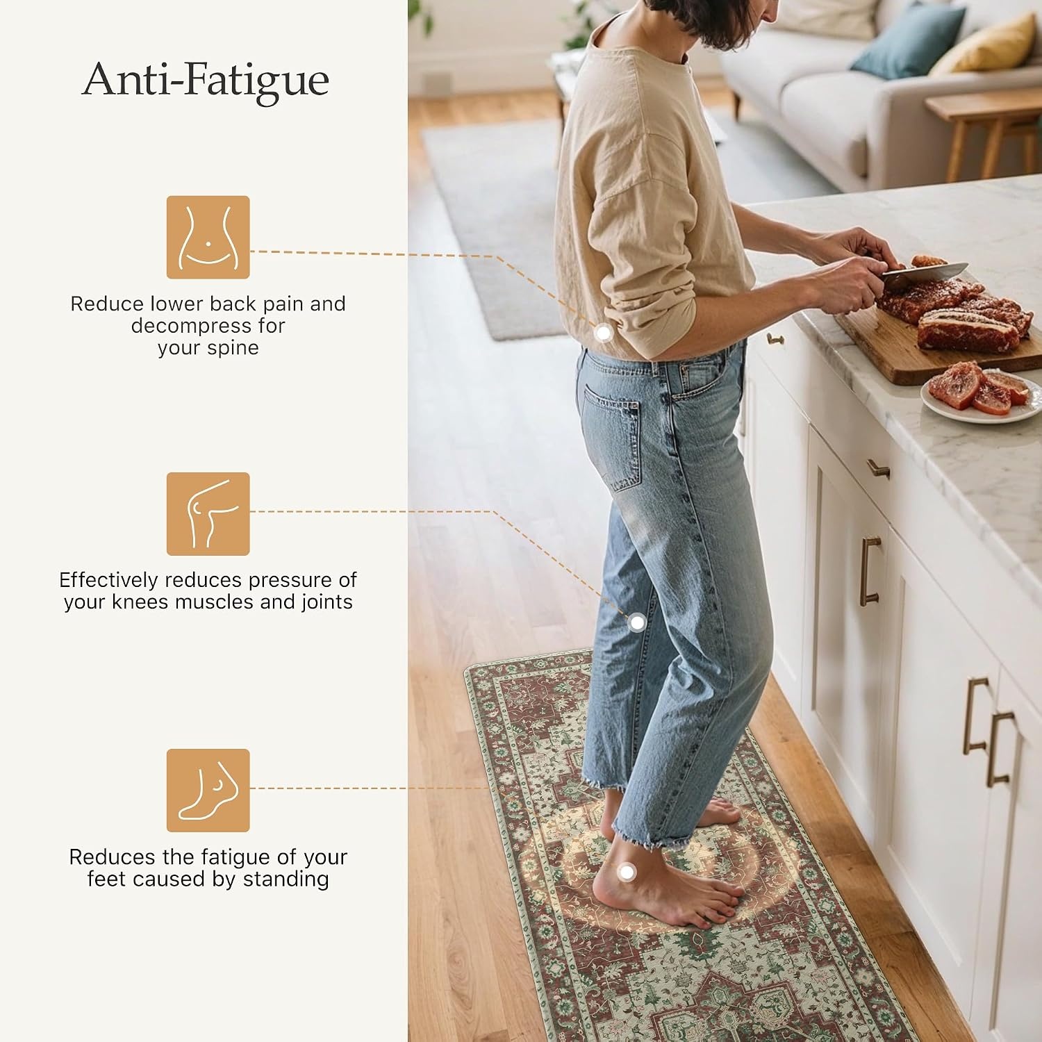 image:imageGENIMO Anti Fatigue Kitchen Mats for Floor 2PCS Standing RugsGold BlackVintage Red