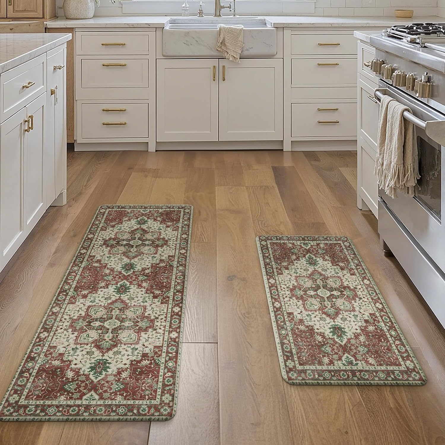 image:imageGENIMO Anti Fatigue Kitchen Mats for Floor 2PCS Standing RugsGold BlackVintage Red