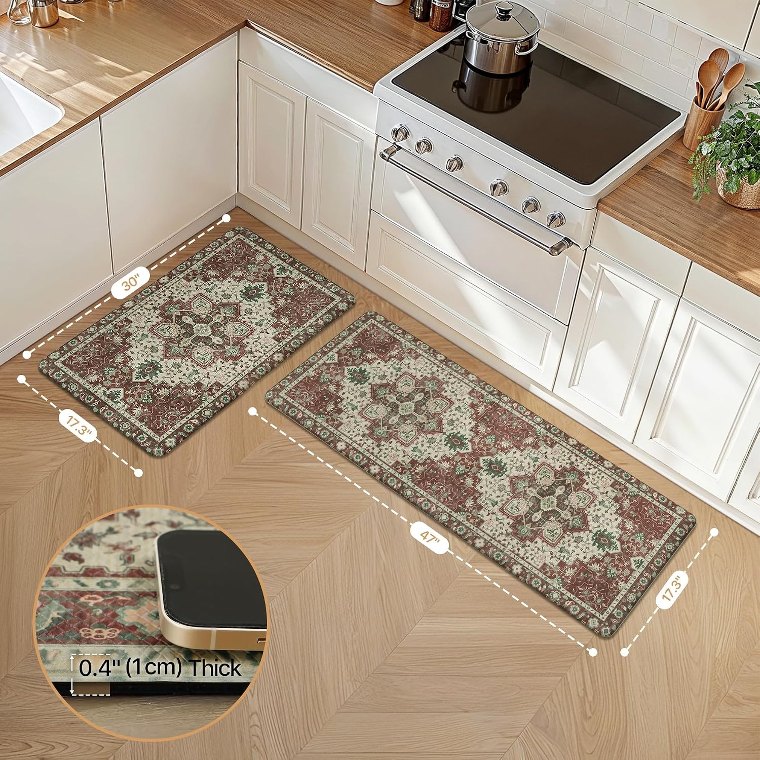 image:imageGENIMO Anti Fatigue Kitchen Mats for Floor 2PCS Standing RugsGold BlackVintage Red