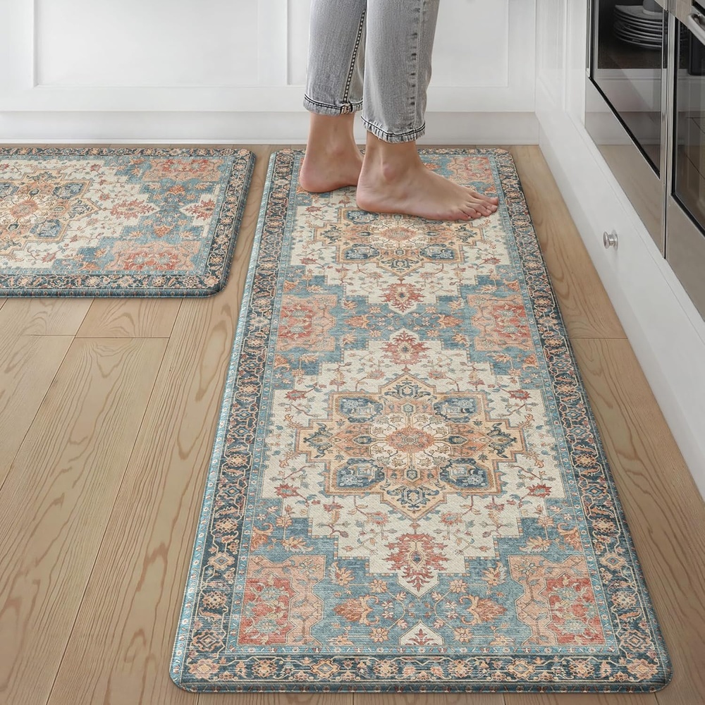 image:imageGENIMO Anti Fatigue Kitchen Mats for Floor 2PCS Standing RugsGold BlackBluesalmon