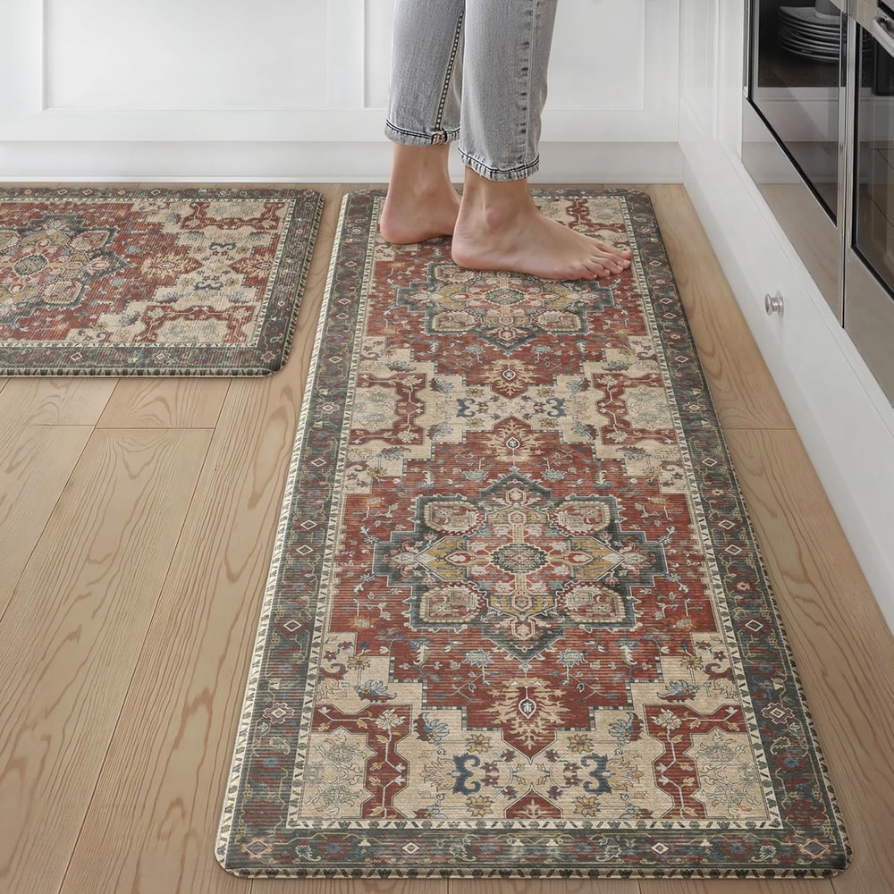 image:imageGENIMO Anti Fatigue Kitchen Mats for Floor 2PCS Standing RugsGold BlackBordeaux Red
