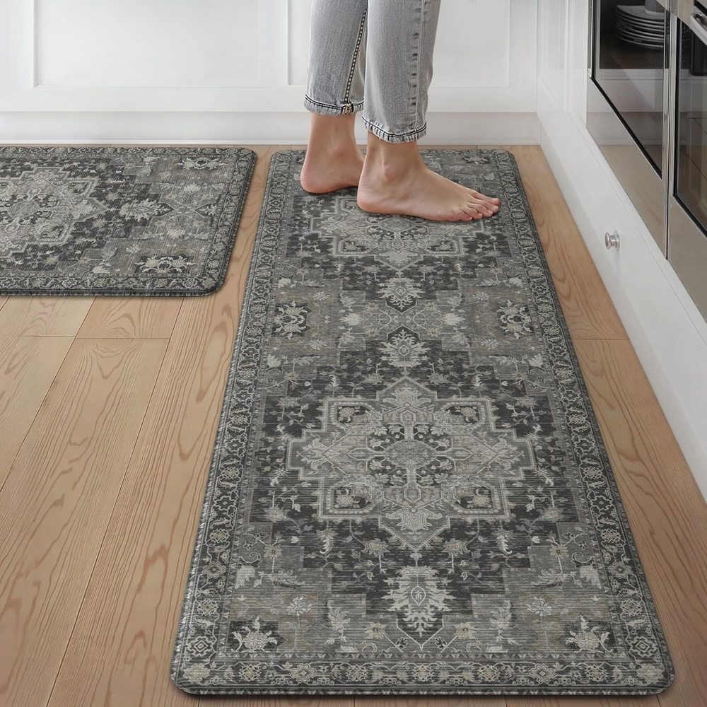 image:imageGENIMO Anti Fatigue Kitchen Mats for Floor 2PCS Standing RugsGold BlackDark Gray