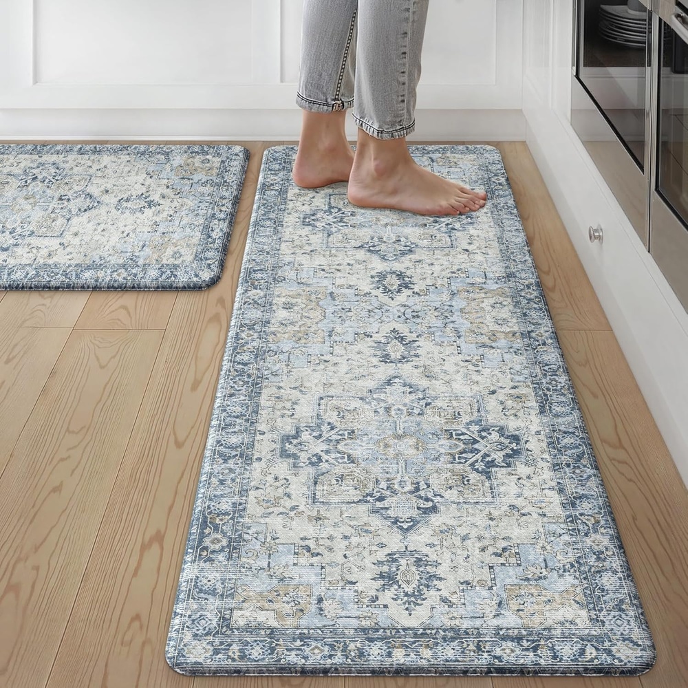 image:imageGENIMO Anti Fatigue Kitchen Mats for Floor 2PCS Standing RugsGold BlackLight Blue