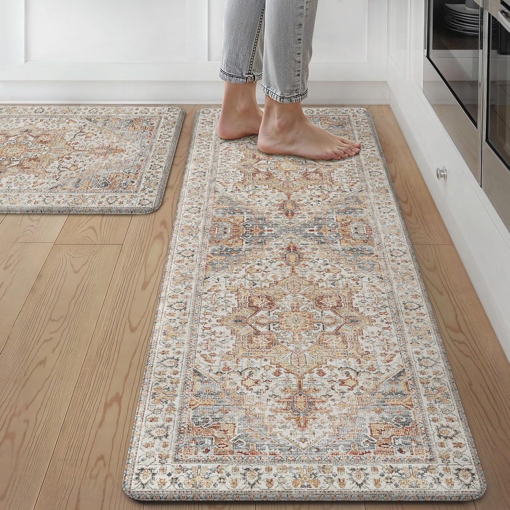 image:imageGENIMO Anti Fatigue Kitchen Mats for Floor 2PCS Standing RugsGold BlackOrangebrown