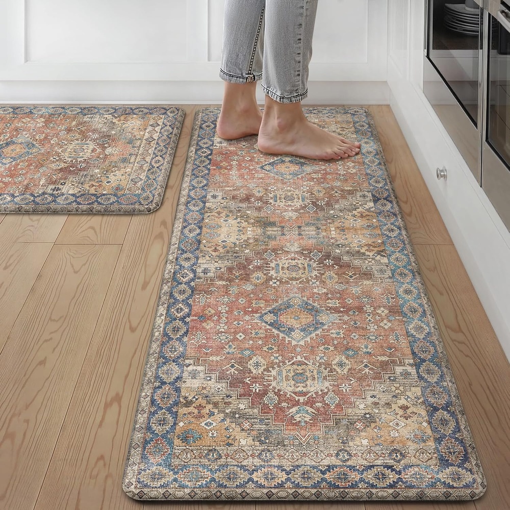 image:imageGENIMO Anti Fatigue Kitchen Mats for Floor 2PCS Standing RugsGold BlackRetrobrick