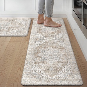 GENIMO Anti Fatigue Kitchen Mats for Floor 2PCS, Standing Rugs,Gold Black(Blue&brown)