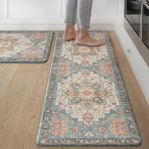 GENIMO Anti Fatigue Kitchen Mats for Floor 2PCS, Standing Rugs,Gold Black(Blue&salmon)