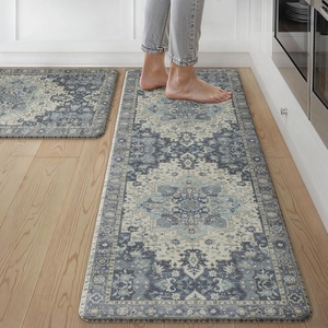 GENIMO Anti Fatigue Kitchen Mats for Floor 2PCS, Standing Rugs,Gold Black(Center Blue)