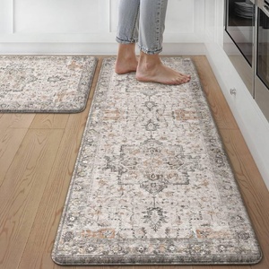GENIMO Anti Fatigue Kitchen Mats for Floor 2PCS, Standing Rugs,Gold Black(Light Taupe Brown)