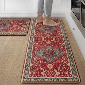 GENIMO Anti Fatigue Kitchen Mats for Floor 2PCS, Standing Rugs,Gold Black(New Christmas Red)