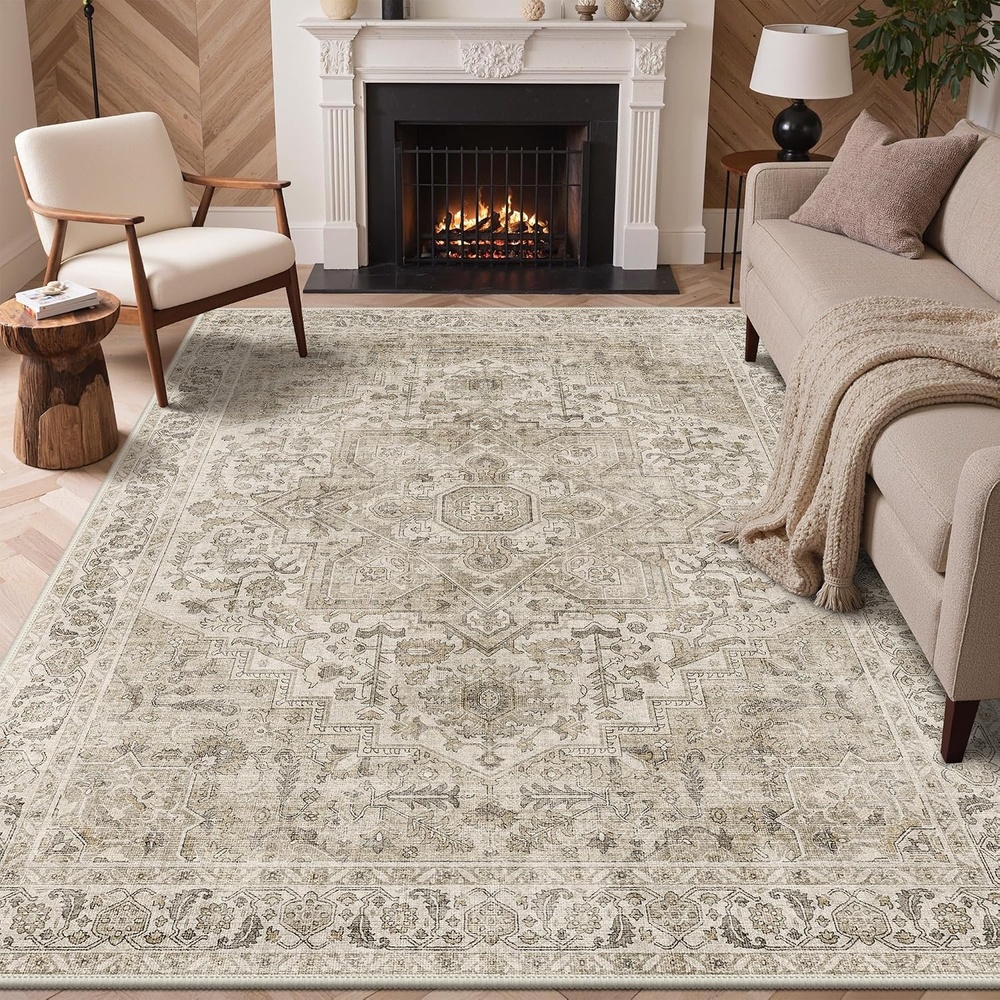 image:imageGENIMO 8x10 Washable Area Rugs for Living Room Non Slip Cream Brown