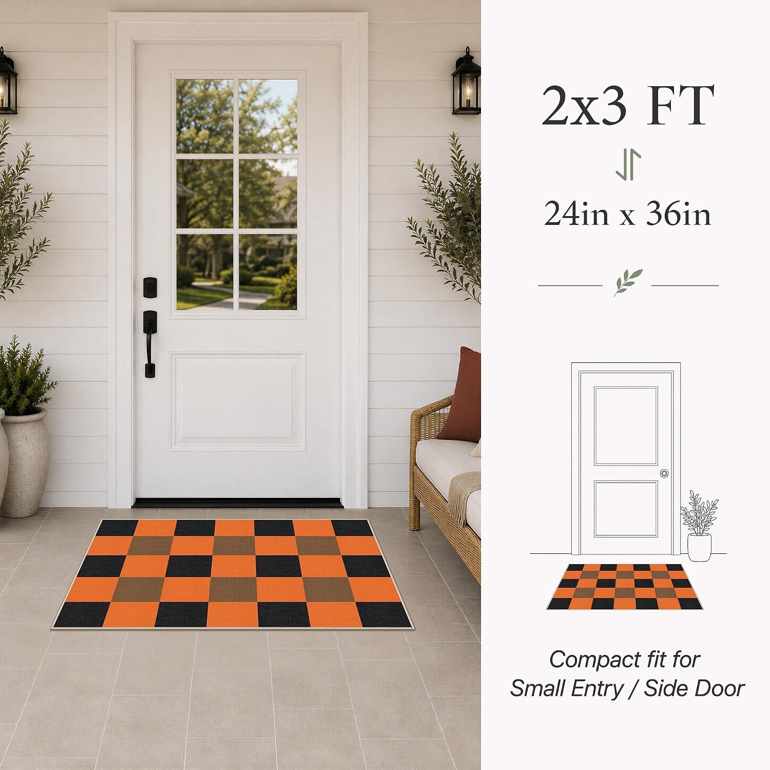 image:imageGENIMO 3x5 Outdoor Rug Washable for Porch and Entryway Sage GreenBlack Pumpkin