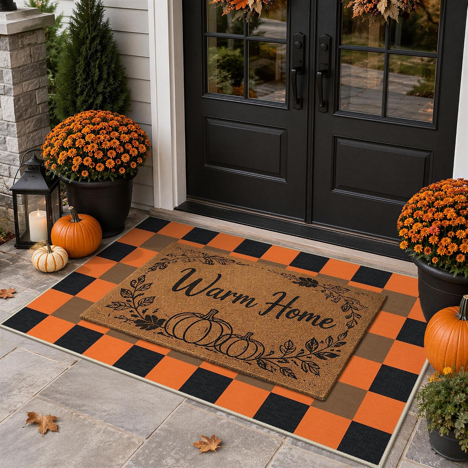 image:imageGENIMO 3x5 Outdoor Rug Washable for Porch and Entryway Sage GreenBlack Pumpkin