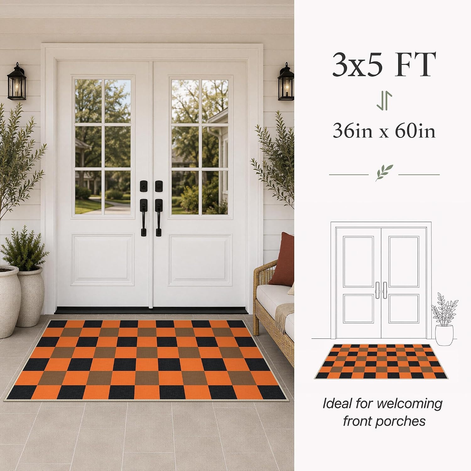 image:imageGENIMO 3x5 Outdoor Rug Washable for Porch and Entryway Sage GreenBlack Pumpkin
