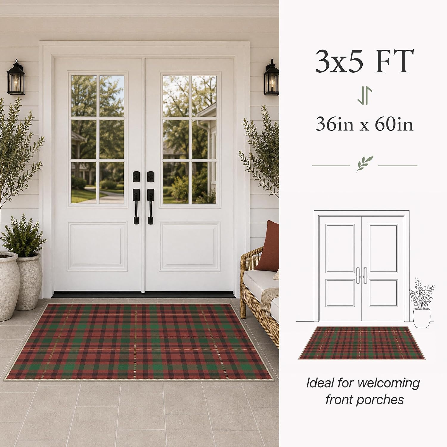 image:imageGENIMO 3x5 Outdoor Rug Washable for Porch and Entryway Sage GreenBrick Olive