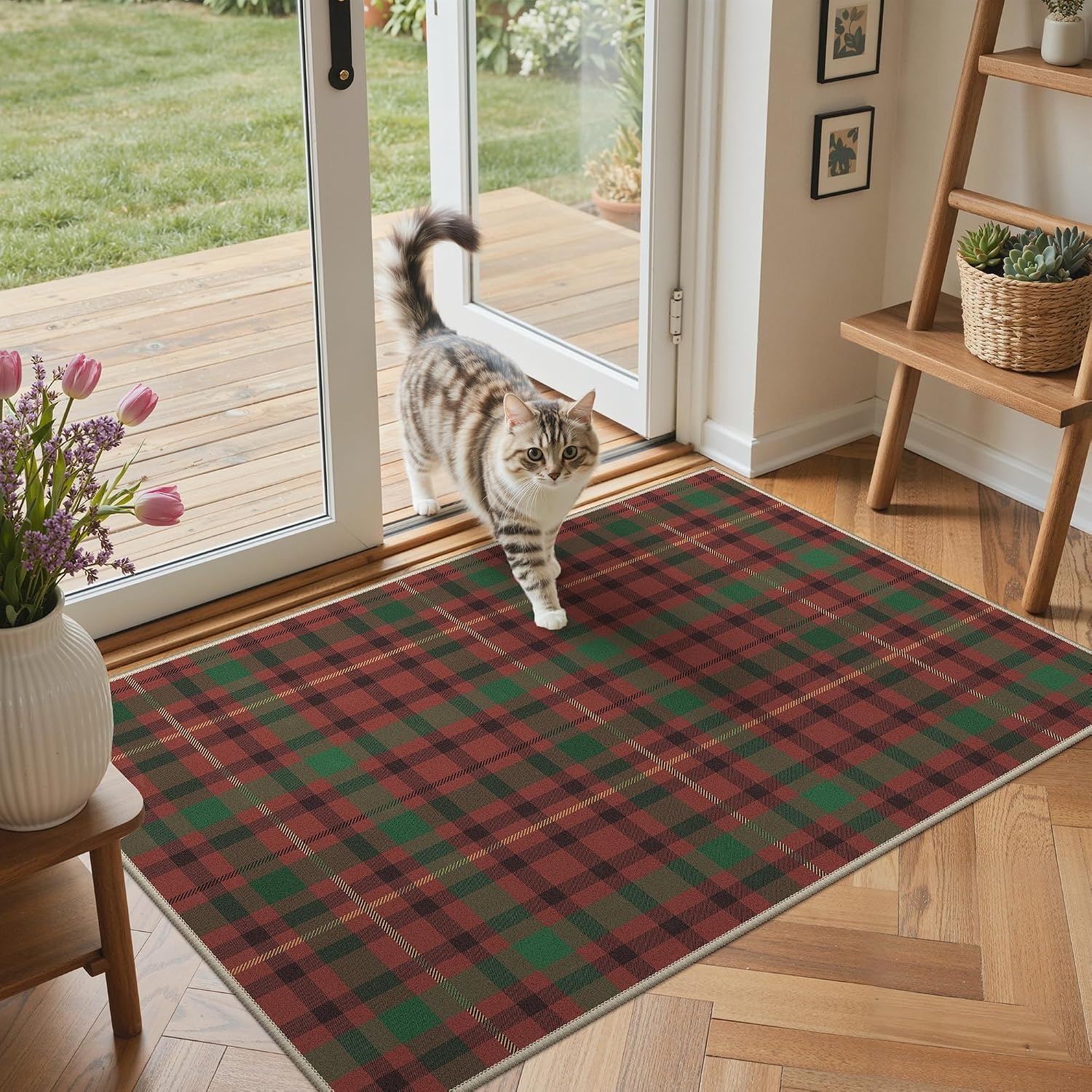 image:imageGENIMO 3x5 Outdoor Rug Washable for Porch and Entryway Sage GreenBrick Olive