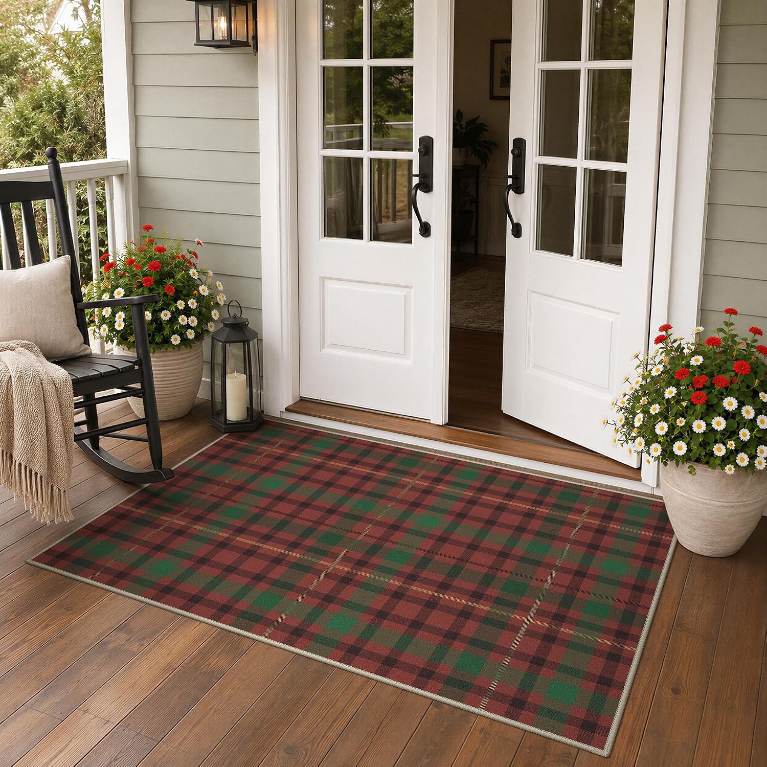 image:imageGENIMO 3x5 Outdoor Rug Washable for Porch and Entryway Sage GreenBrick Olive